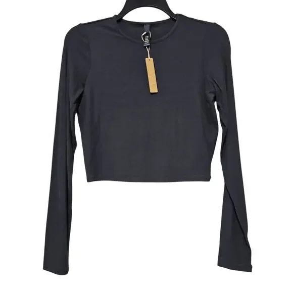NWT Skims Soft Lounge Ribbed Crop Top Womens Small Graphite Long Sleeve - Picture 8 of 8